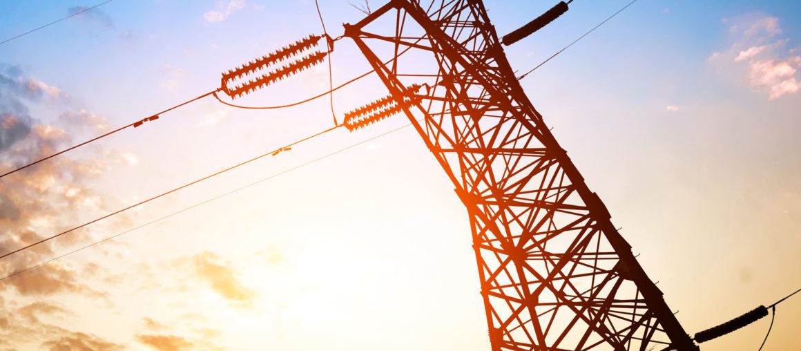 high voltage post.High-voltage tower sky background.